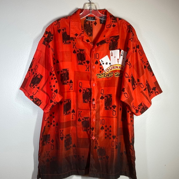 Texas Hold Em Tournament Poker Cards Mens Button Up Shirt LARGE *JET* CASINO - Picture 1 of 7